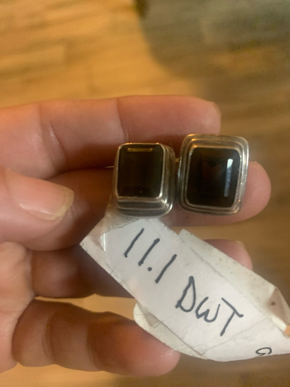 Sterling Silver Rectangular brown Stone earrings